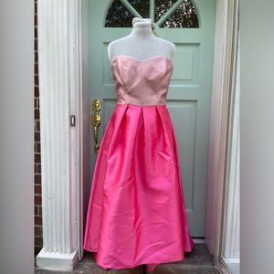 Alfred Sung Two Tone pink colorblock strapless satin maxi dress gown